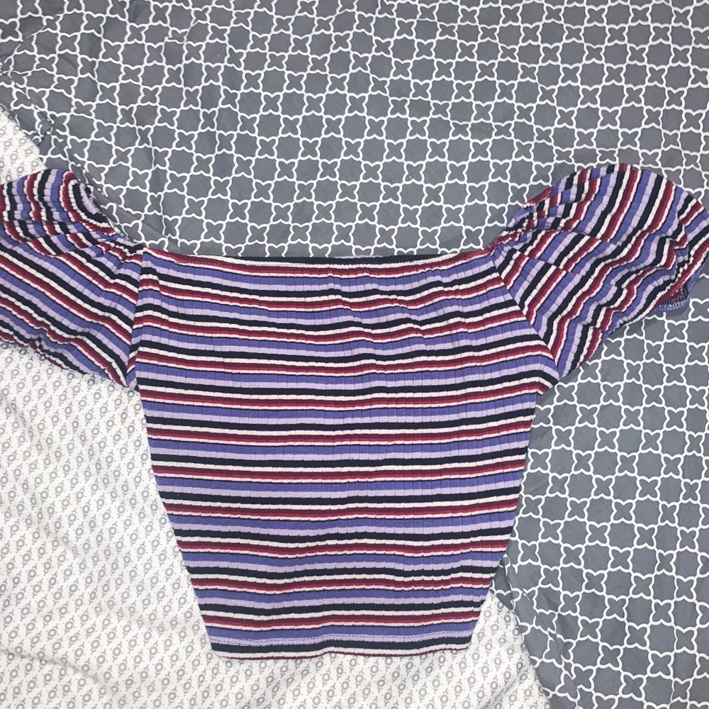 “wild fable”  striped off the shoulder crop top